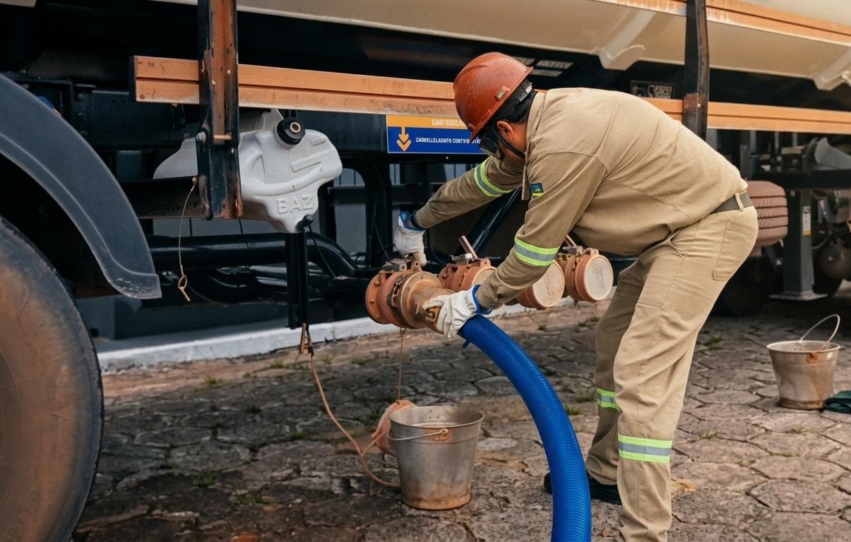Profissional realizando operação em caminhão-tanque
